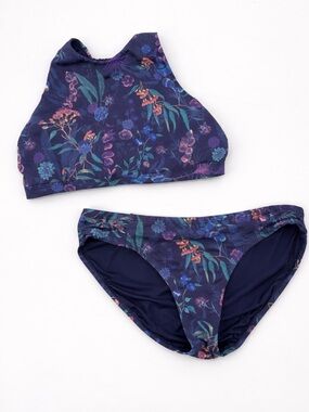 Title Nine Floral Bikini Set High Neck Multicolor Tie Closure Size Medium Beach